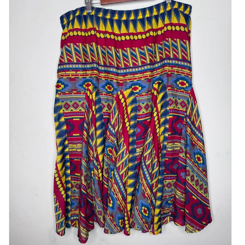 VTG Mix Nouveau Midi Skirt Aztec Print Boho Style Size: XL